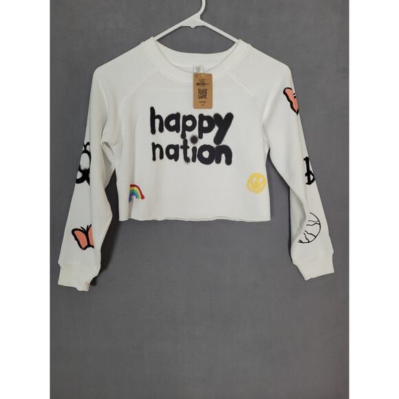 Happy Nation Girls Fleece Crop Crewneck Sweatshirt Small - Picture 1 of 8